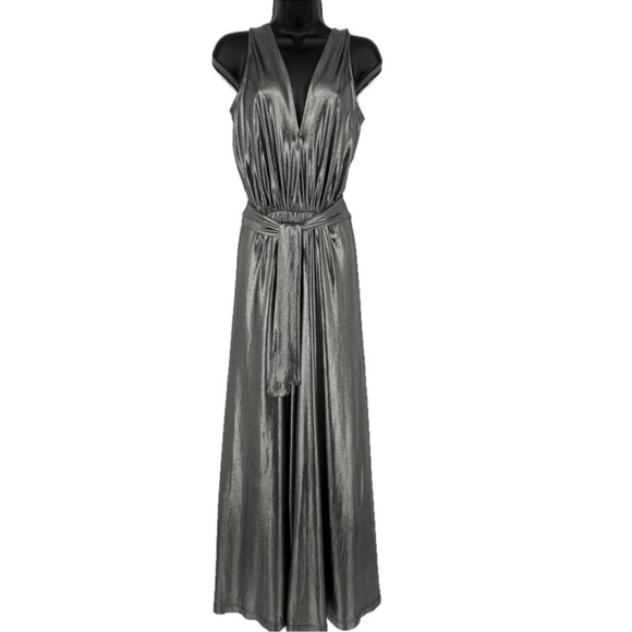Analili Pants - Analili Metallic Silver Disco Jumpsuit Size S/M NWT